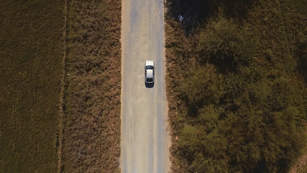 A car driving on an open road abroad