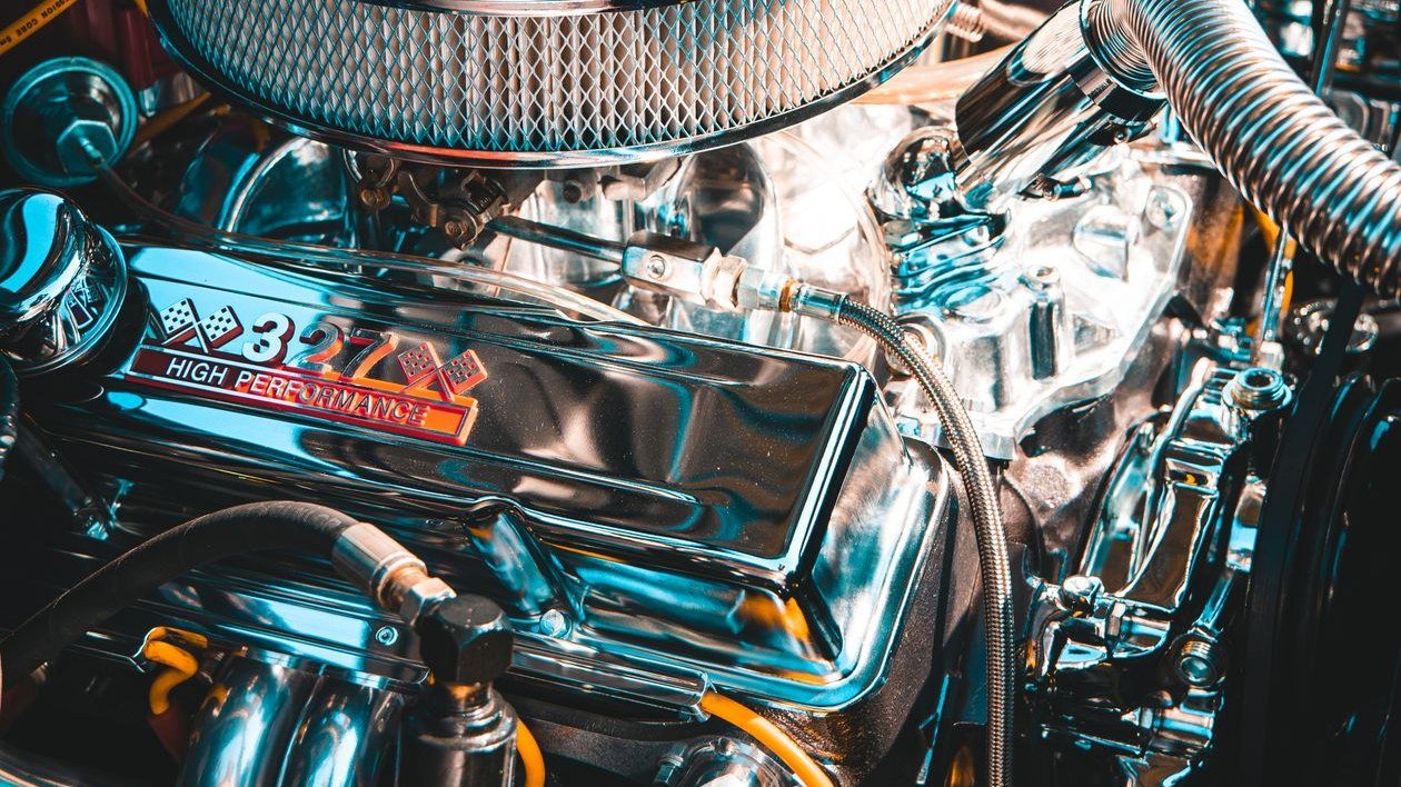 Car engine bay during an MOT inspection