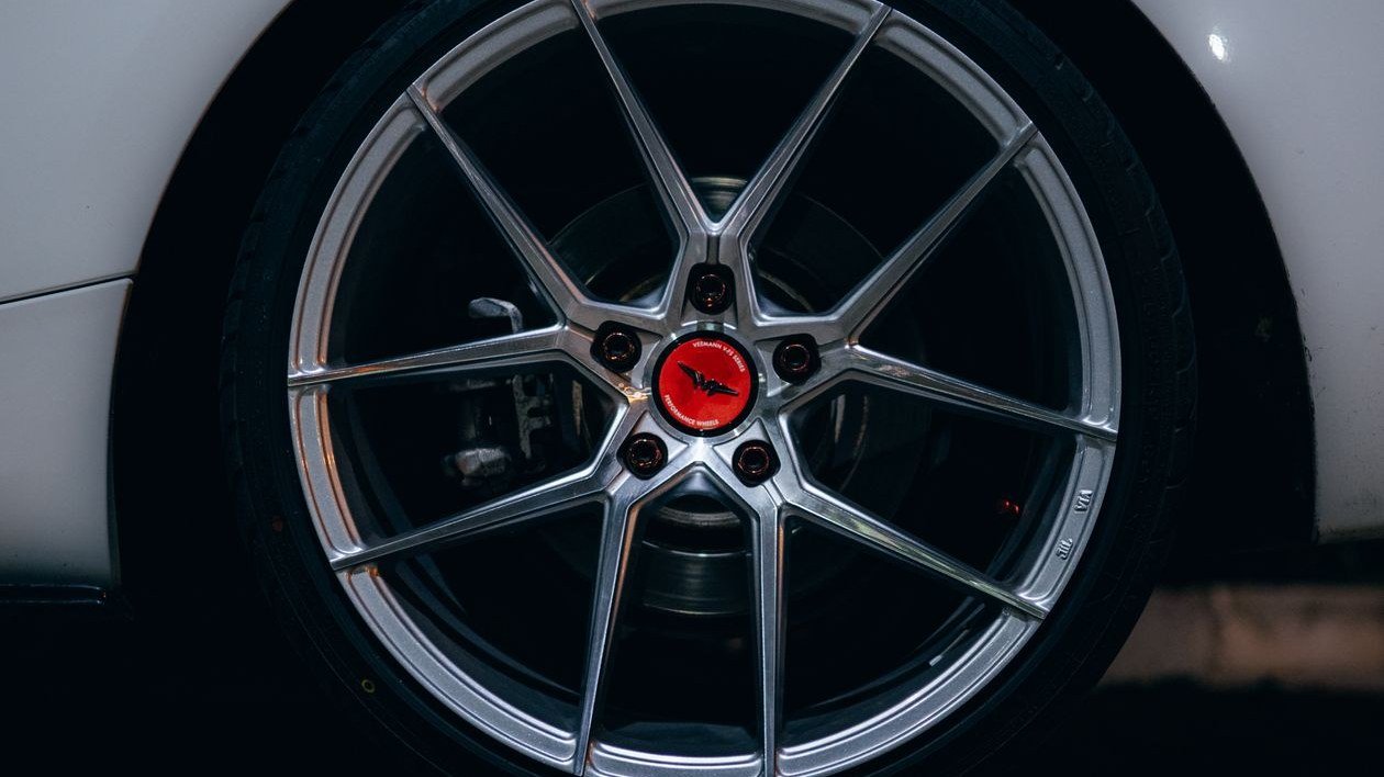 Close-up of a car alloy wheel and tyre